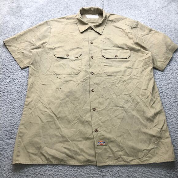 Dickies Other - Vintage Dickies Twill Workwear Button Up Shirt Men Large Short Sleeve Logo Brown